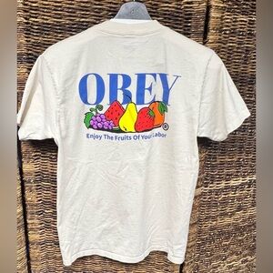 Obey Off-White Graphic T-Shirt for Men- Enjoy the‎ Fruits of your labor, Small